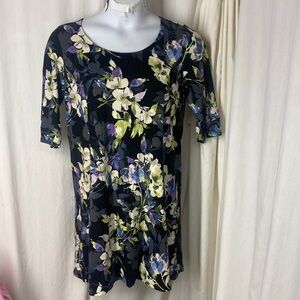 J.Jill Wearever PM M P Half Sleeve Floral Dress Black Purple Gray Petite